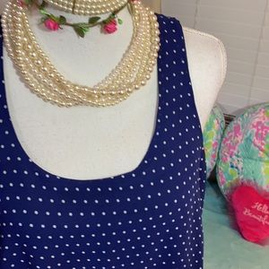 Rose & Olive navy chiffon with white polka dot top